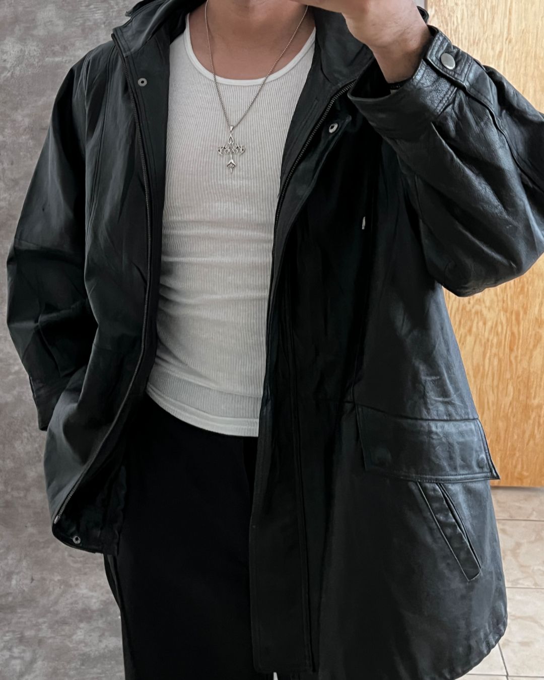 LEATHER BLACK GABARDINE (M)