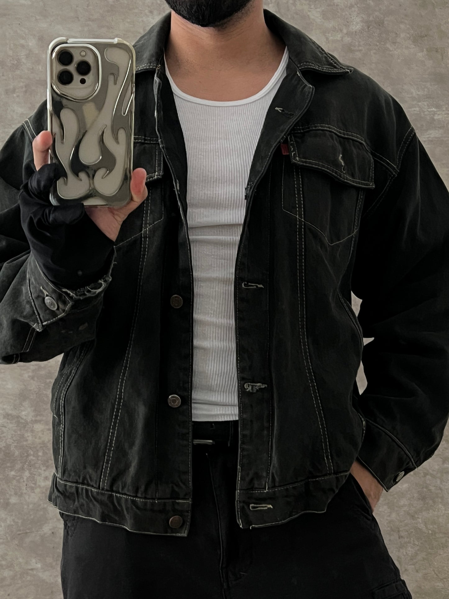 VINTAGE BLACK DENIM JACKET LEVI'S (L)