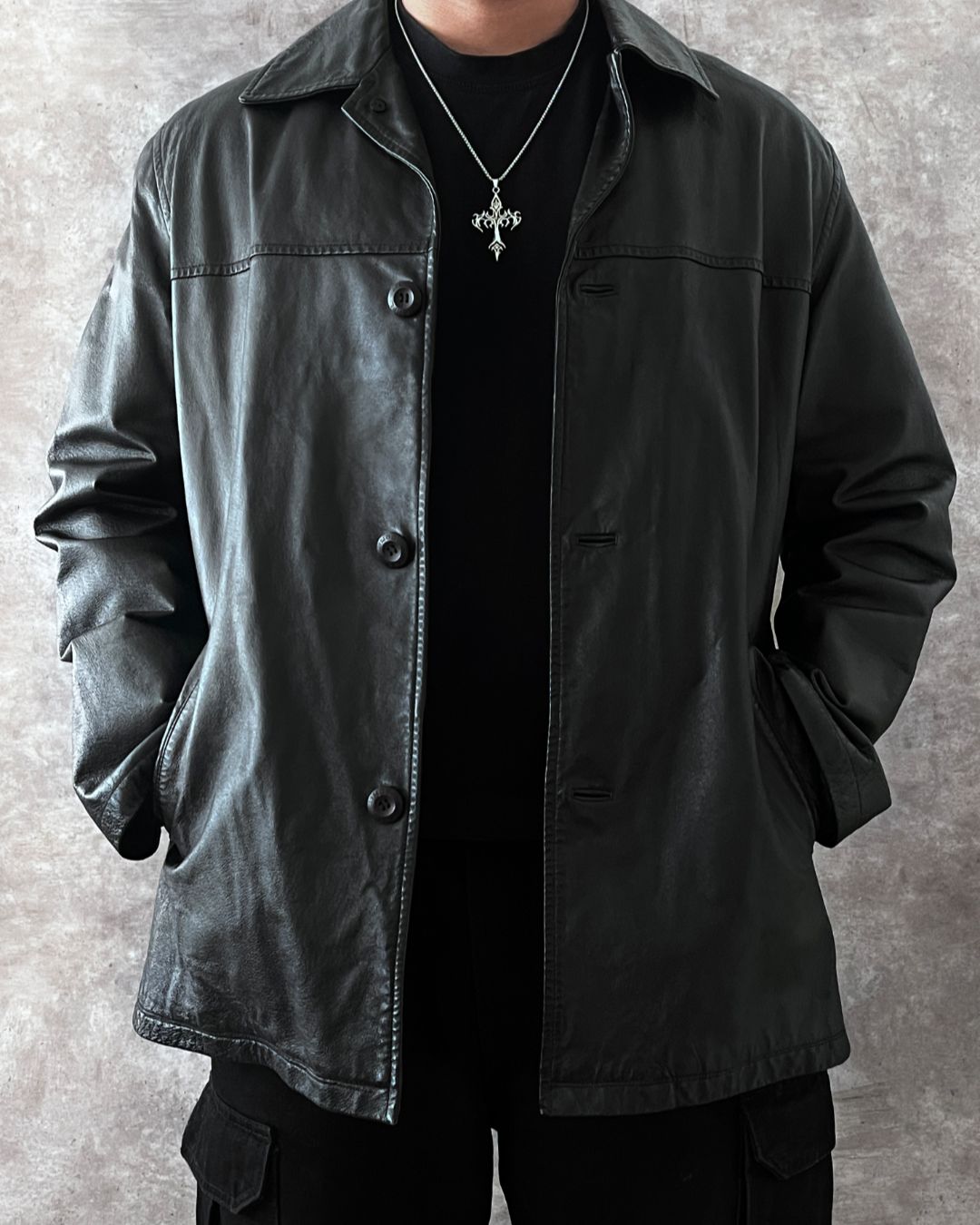 LEATHER BLCK HUNTER JACKET (L)