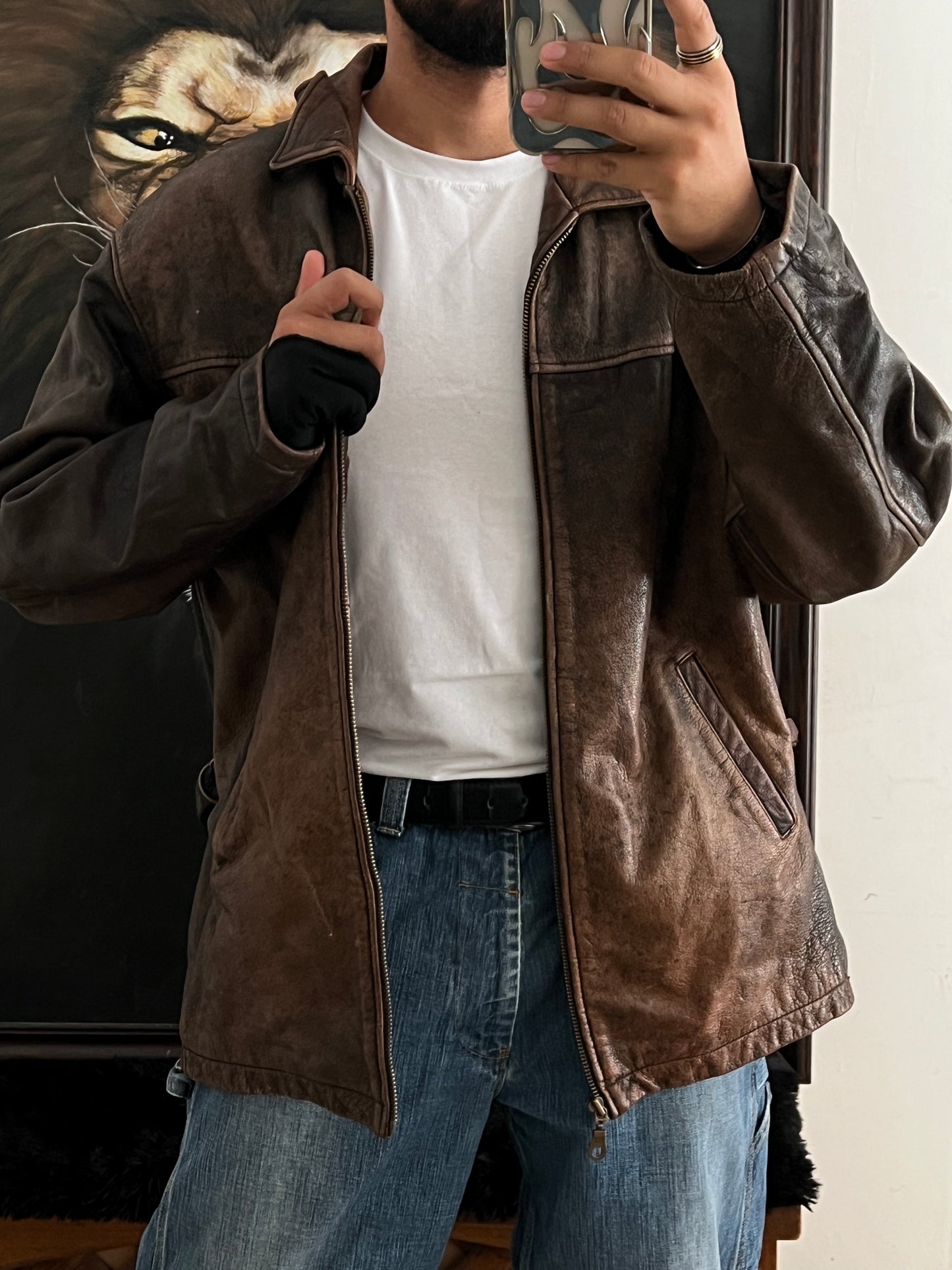 Leather distressed jacket (L)