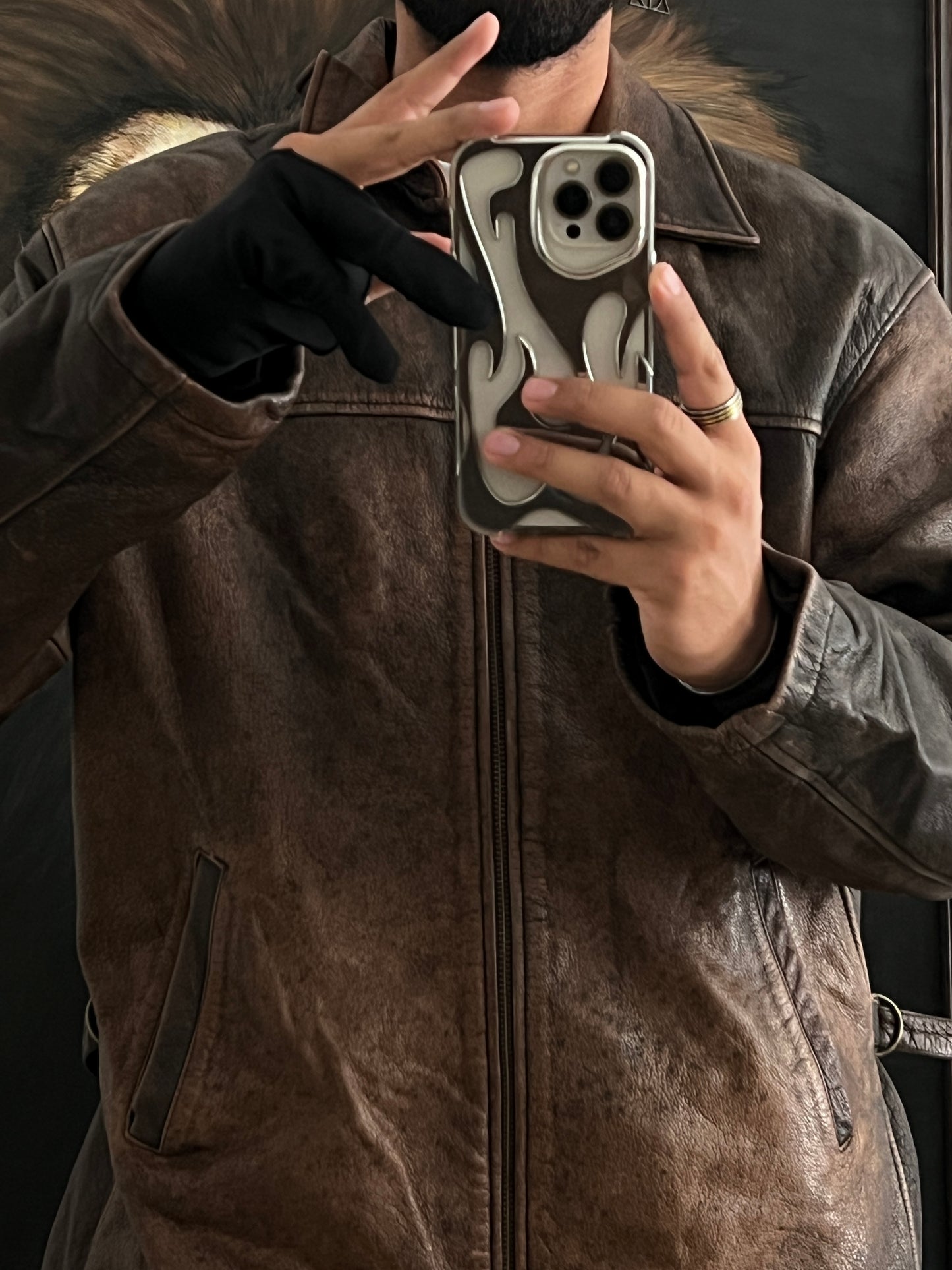 Leather distressed jacket (L)