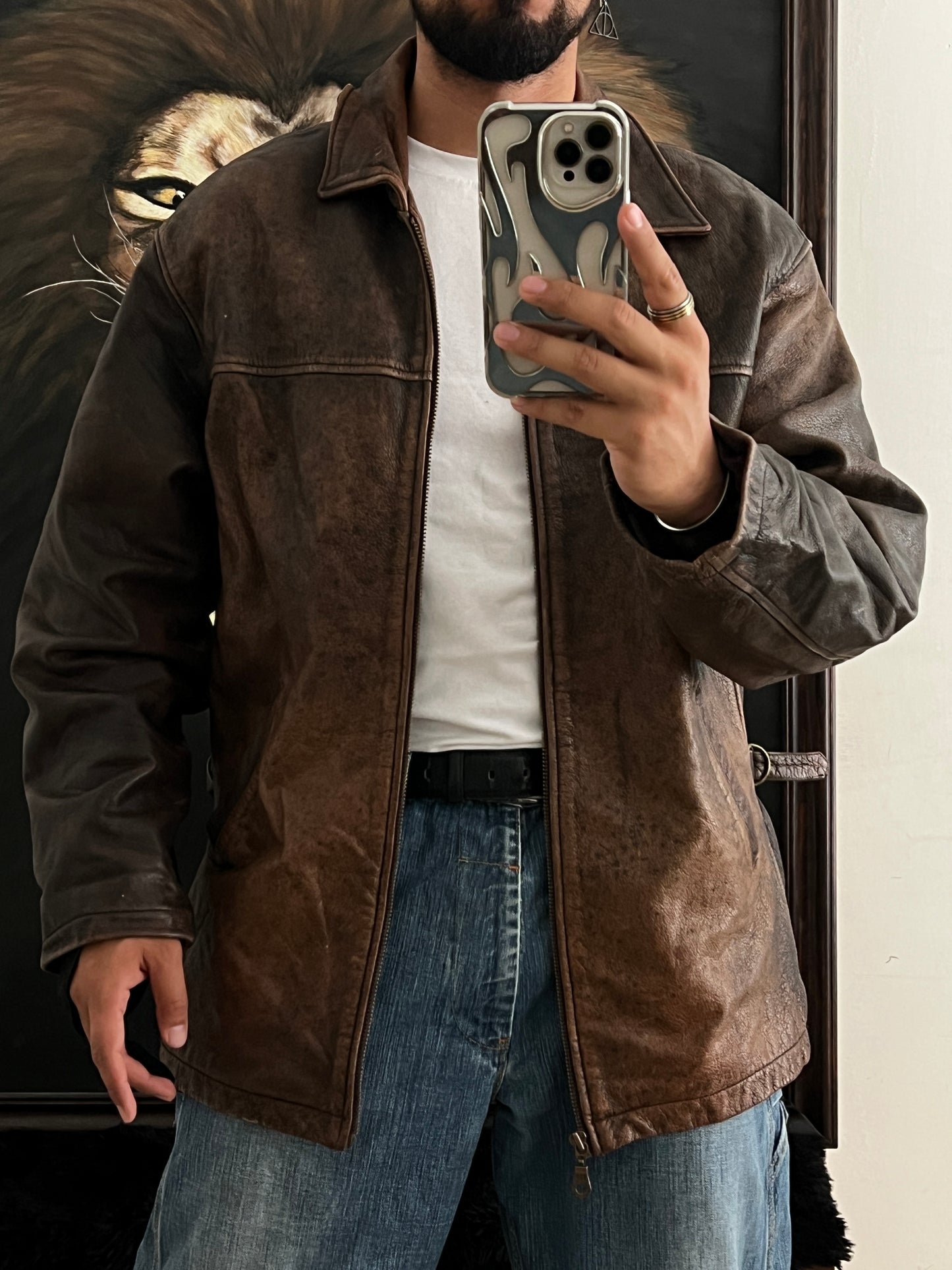 Leather distressed jacket (L)