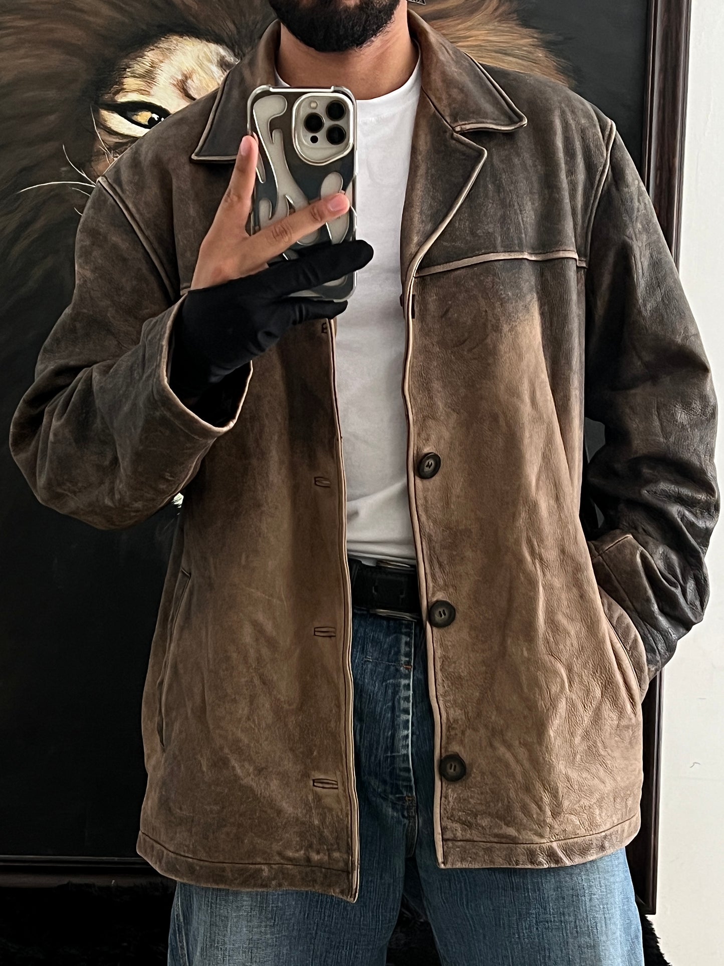 GUESS Distressed Leather Jacket (L)