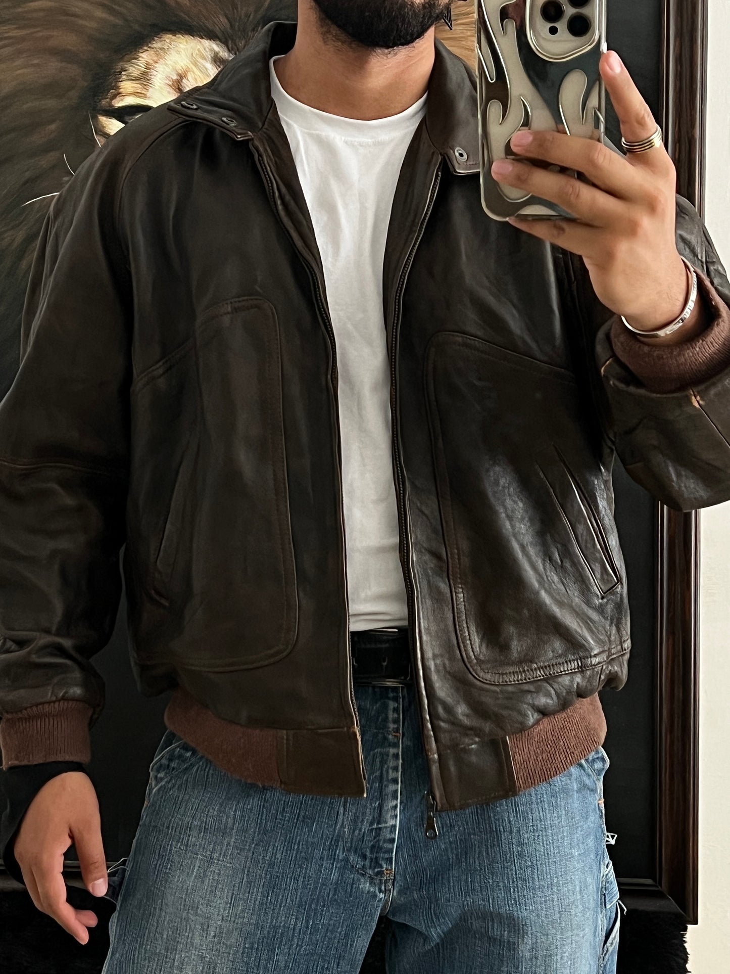 Vintage leather bomber jacket (L)