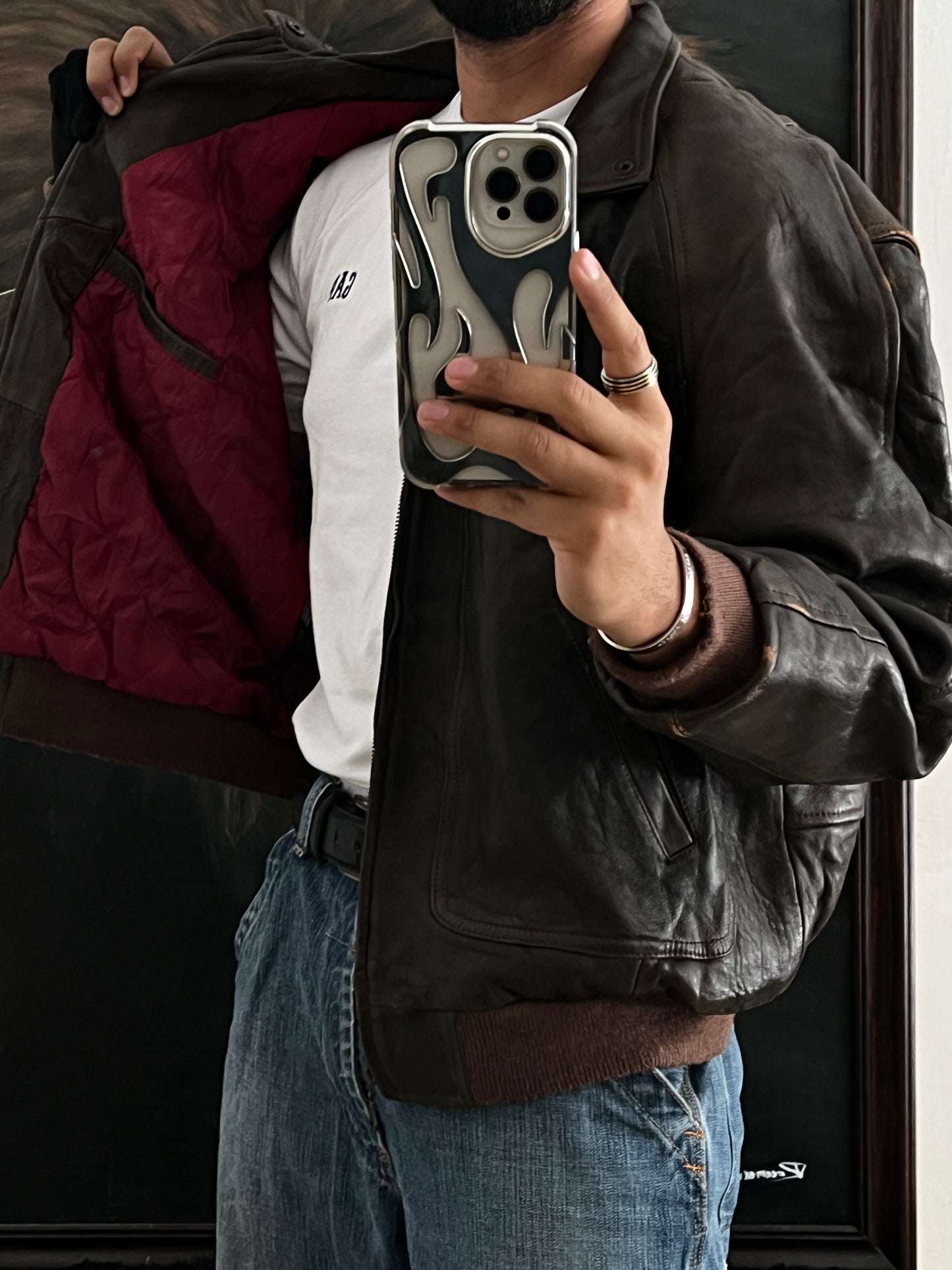 Vintage leather bomber jacket (L)