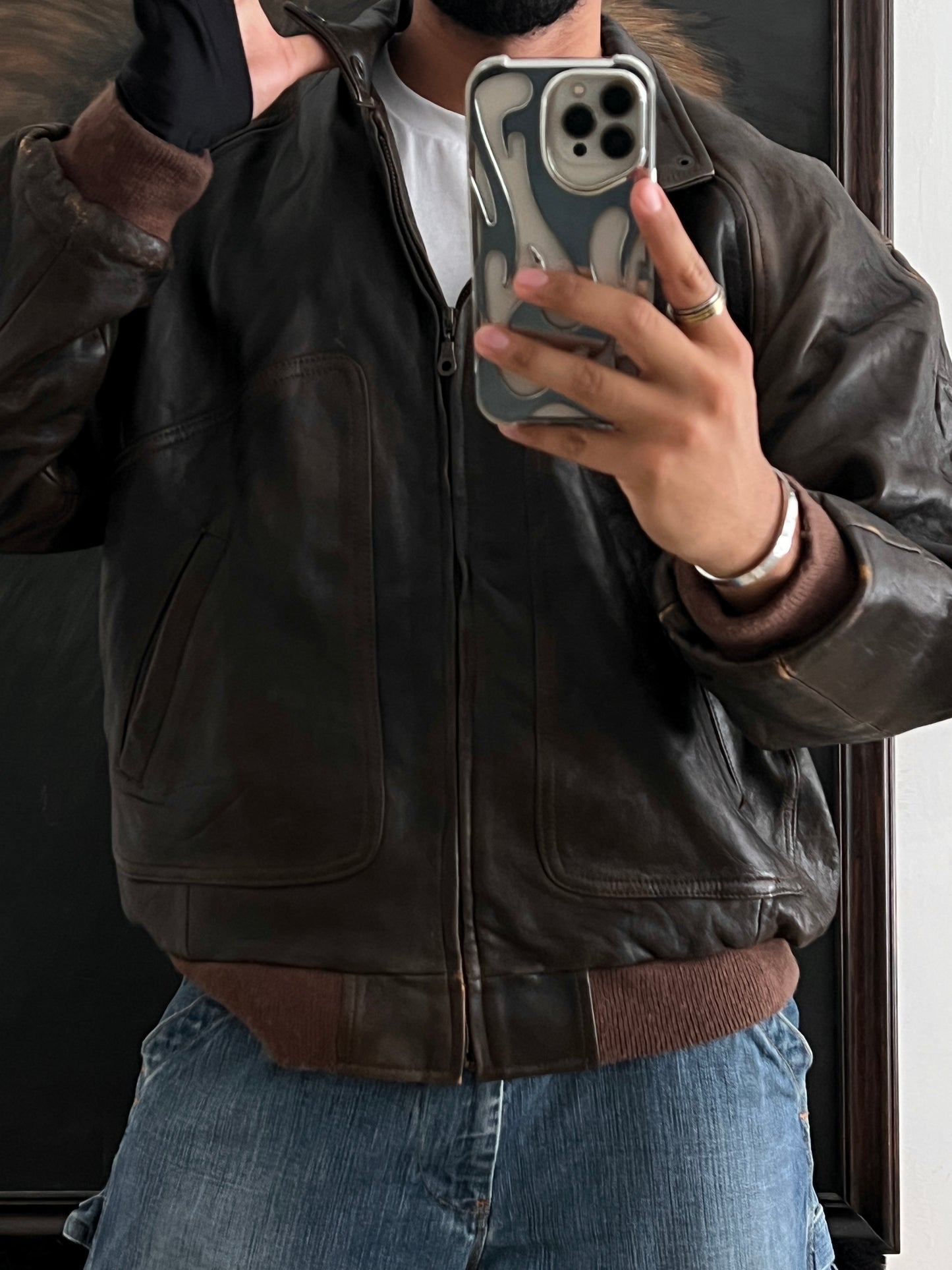 Vintage leather bomber jacket (L)