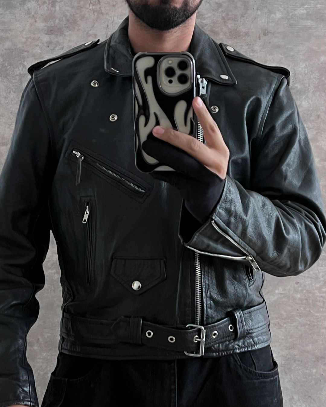 BIKER LEATHER JACKET (M)
