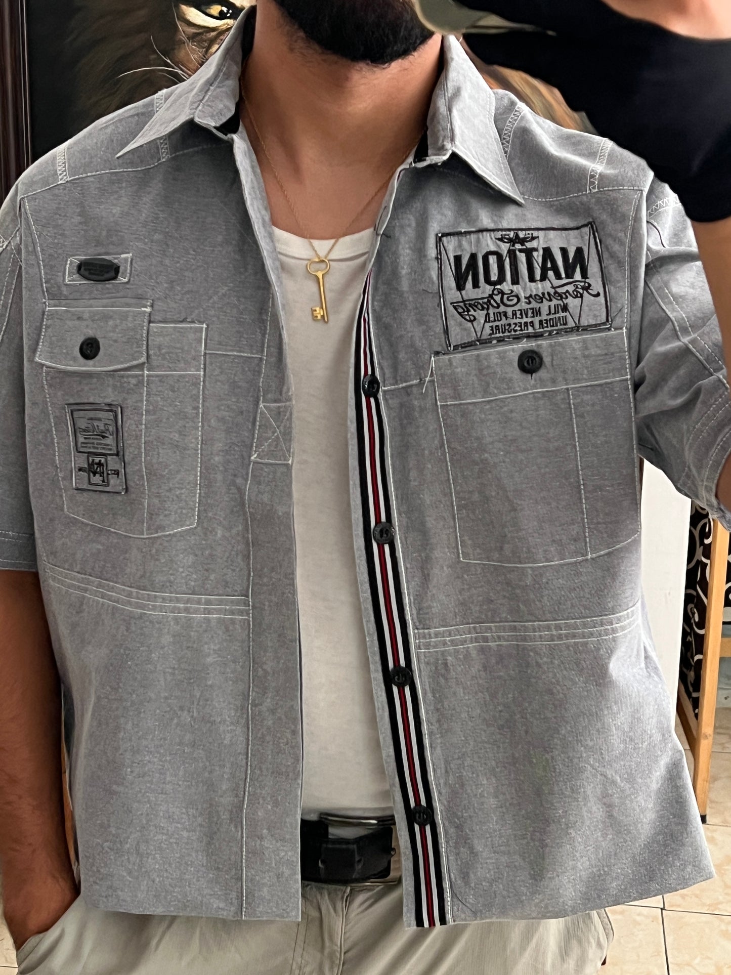 Grey Work Shirt Cropped Fit (M)